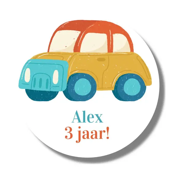 20 X Naamstickers Verjaardag Traktatie Stickers Leeftijd | Jongen Auto | Gepersonaliseerd | Etiketten thumbnail
