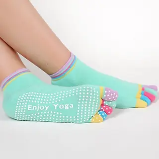 Yoga Sokken Met Antislip - Turqoise Met Gekleurde Tenen - Maat 36 Tot 40
