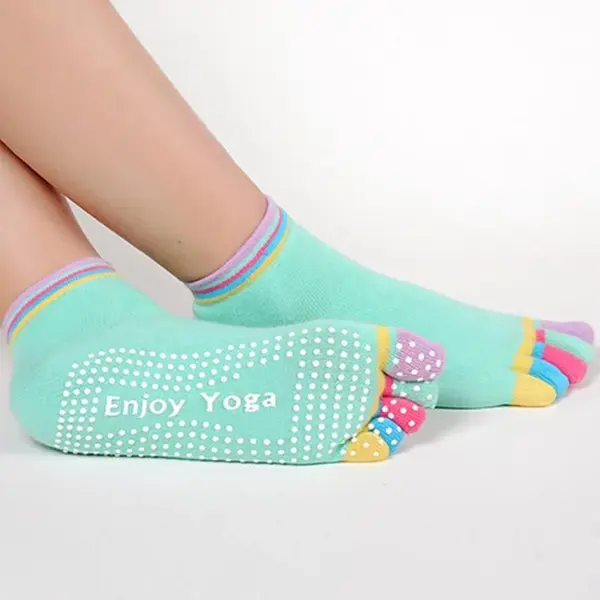 Yoga Sokken Met Antislip - Turqoise Met Gekleurde Tenen - Maat 36 Tot 40 thumbnail