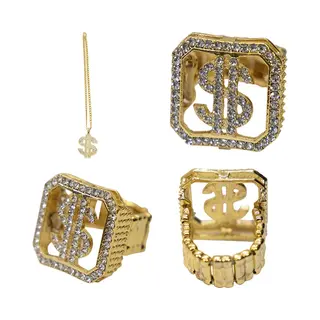 Foute Dollar Set - Hiphop Rapper Ketting En Ring - Voor Maffia Of Foute Party