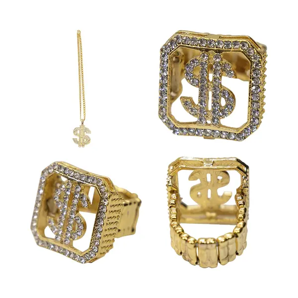 Foute Dollar Set - Hiphop Rapper Ketting En Ring - Voor Maffia Of Foute Party thumbnail