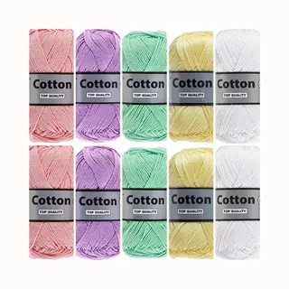 Lammy Yarns Cotton Eight Zachte Pastel Kleuren - Katoengaren Pakket - 10 Bollen - Breigaren/haakgaren