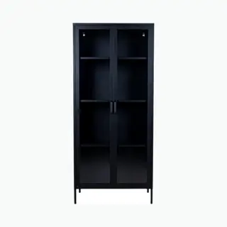 MaximaVida Metalen Locker Vitrinekast Finn 80 X 35 X 180 Cm Zwart - Echt Glas