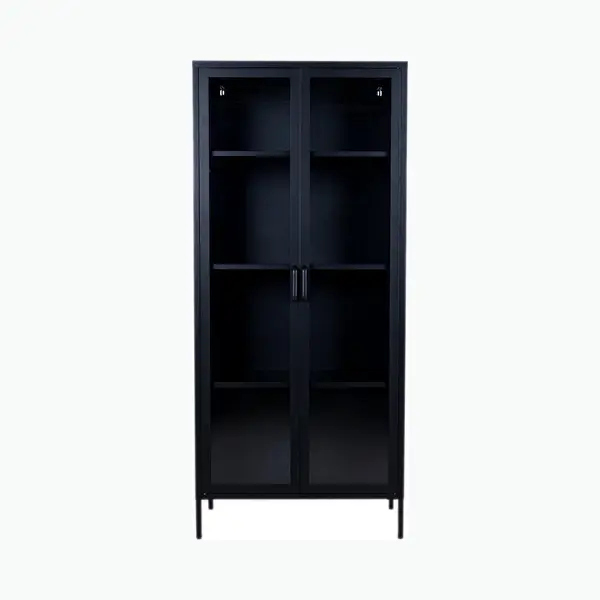 MaximaVida Metalen Locker Vitrinekast Finn 80 X 35 X 180 Cm Zwart - Echt Glas thumbnail