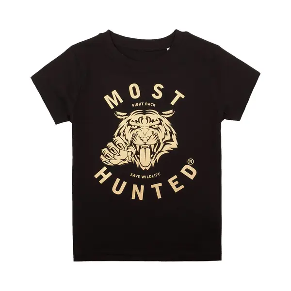 Most Hunted - Kinder T-shirt - Tijger - Zwart - Goud - Maat 134/146 thumbnail