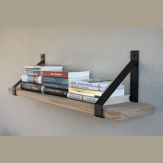 GoudmetHout Massief Eiken Wandplank - Wandrek - 80x20 Cm - Industriële Plankdragers - Staal - Mat Zwart