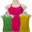 appelgroen, fuchsia roze, geel