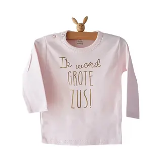 Shirt Ik Word Grote Zus | Lange Mouw | Roze Met Goud | Zwangerschap Aankondiging Bekendmaking Big Sis Sister Maat 80
