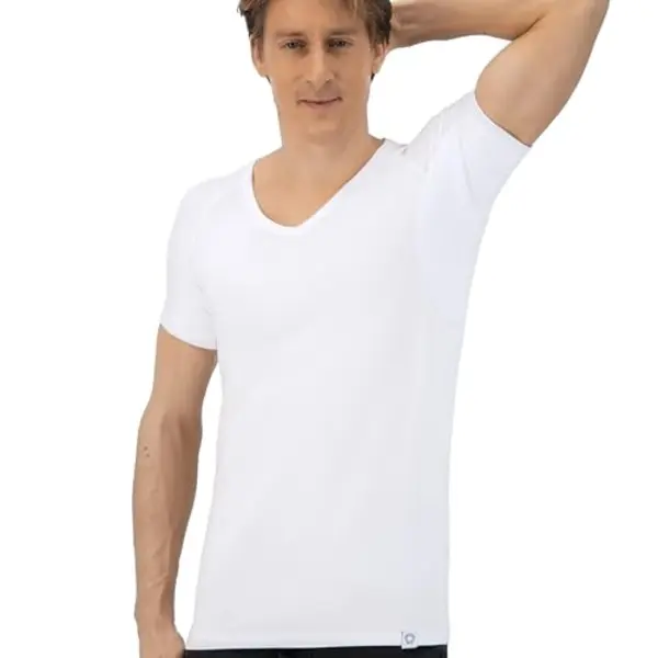 Anti Zweet Shirt - Fibershirts® - Ingenaaide Okselpads - Ondershirt - Wit - V-hals - Heren - Maat S thumbnail
