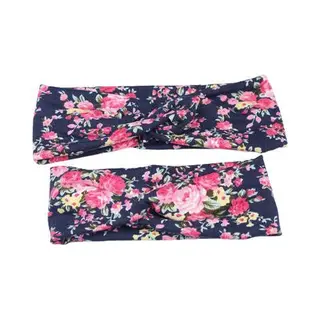 Twinning Haarbanden Set – Moeder & Dochter (1–3 Jaar) – Blauw Gebloemd – Twist Hoofdbanden Met Knoop En Strik
