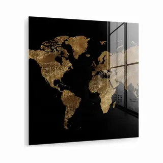 MuchoWow Glasschilderij - Wereldkaart - Bruin - Design - Glasplaat - Foto Op Glas - Glasschilderijen Woonkamer - Schilderij Op Glas - 20x20 Cm - Muurdecoratie