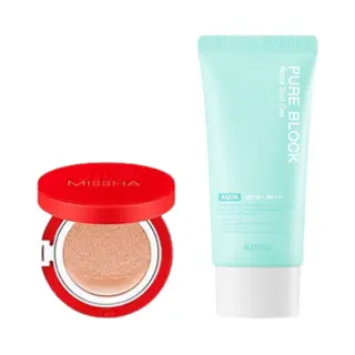 All-in-one Sets A'Pieu - Pure Block Aqua Sun Gel SPF50+ Pa+++ X Missha - Velvet Finish Cushion SPF50+ Pa+++ - 15g - 21