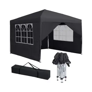 Opvouwbaar Tuinpaviljoen 3x3 M Met Zijwanden – Waterdicht & Uv-bestendig – Ideaal Voor Tuinfeest, Camping, Markt, Bbq – Donkergrijs