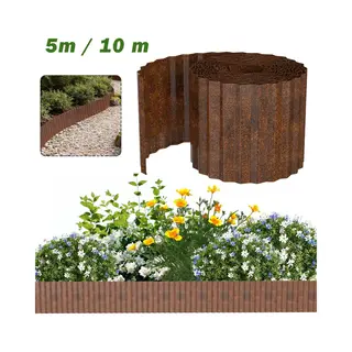 Verzinkte Tuinrand 10m – Flexibele Grasrand Van Staal 18 Cm Hoog – Tuinafscheiding, Bloembedrand, Kantopsluiting – Roestkleur