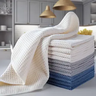 Premium Microvezel Keukendoek - Met Wafelpatroon - 12-pack - Donkerblauw, Grijs, Gebroken Wit - 31 X 31 Cm