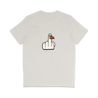 Stanley/Stella Grappig Heren En Dames T Shirt - Middelvinger Vogel - Vintage Wit - L