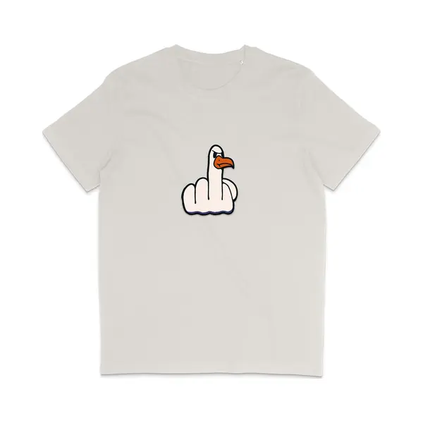 Stanley/Stella Grappig Heren En Dames T Shirt - Middelvinger Vogel - Vintage Wit - L thumbnail