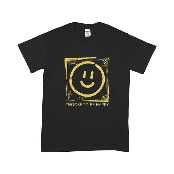 Gildan Grappig Dames En Heren T Shirt - Quote, Choose To Be Happy - Smiley - Zwart - 2XL thumbnail