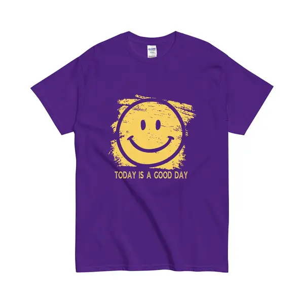 Gildan Smiley T Shirt - Dames Heren - Today Is A Good Day - Opdruk Voor Geluk En Energie - Paars – 3XL thumbnail