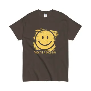 Gildan Grappig T Shirt Met Motiverende Tekst, Today Is A Good Day - Smiley - Dames Heren - Bruin - S