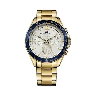 Tommy Hilfiger Herren 48mm Multifunktions-Quarz-Uhr - Armband Aus Gold-Edelstahl, Silberweißes Zifferblatt, 3 Hilfszifferblätter, Wasserdicht Bis