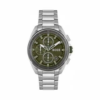 Hugo Boss Volane 1513951 Men's Chronograph Watch – 44mm Green Dial Silver Stainless Steel Bracelet