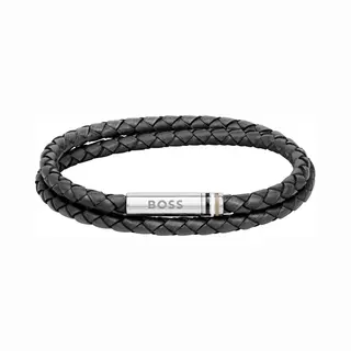 Boss Ares Black Braided Leather Bracelet