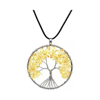 Astradavi Kristal Tree Of Life - Hanger - Levensboom Positieve Energie Hanger Met Ketting - Chakra Kristal Edelstenen - Geel Kristallen Met Zwart