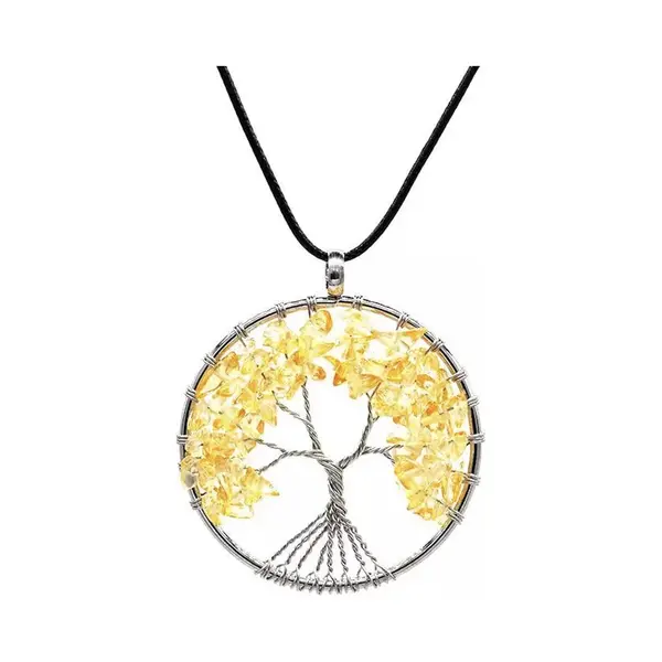 Astradavi Kristal Tree Of Life - Hanger - Levensboom Positieve Energie Hanger Met Ketting - Chakra Kristal Edelstenen - Geel Kristallen Met Zwart thumbnail
