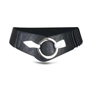 Brede Vrouwen Riem - Damesriem - Tailleband - Riem - Elastische Cinch Riem - Zwart - Leer - Dubbele Ringgesp - Jurk Accessoire - Mode Haak Riem -