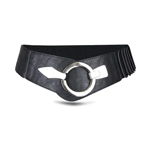 Brede Vrouwen Riem - Damesriem - Tailleband - Riem - Elastische Cinch Riem - Zwart - Leer - Dubbele Ringgesp - Jurk Accessoire - Mode Haak Riem - thumbnail