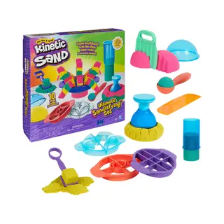 Spin Master Kinetic Sand - Ultimate Sandisfying-set met 907 g roze geel en blauwgroen speelzand - met 10 vormen en gereedschappen - origineel kinetisch zand