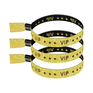 10 Vip Polsbandjes Goud Glitter Met Zwart - Vip - Feest - Party - Polsbandje - Oud&nieuw - Kerst - Huwelijk - Jubileum - Festival