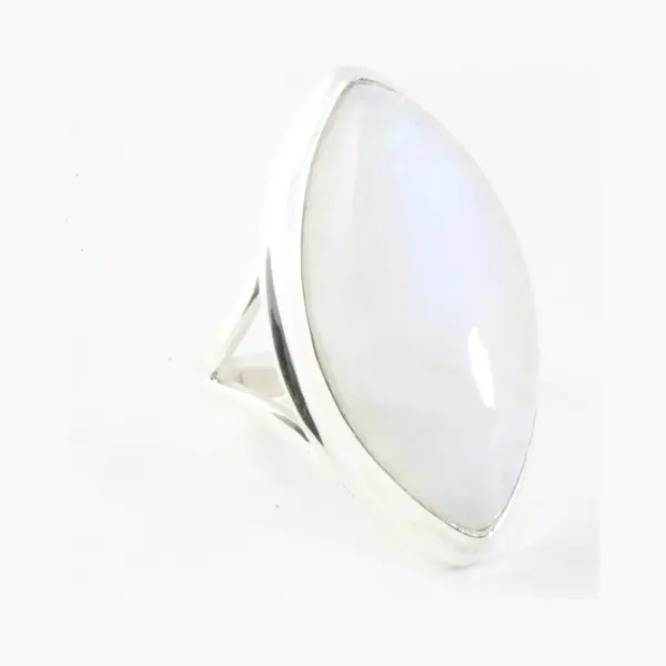 AsiAsia Langwerpige Hoogglans Zilveren Ring Met Regenboog Maansteen - Maat 17 thumbnail