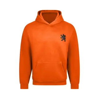 O.Leo - Oranje Hoodie Heren & Dames - Maat L - Zwart Geborduurde Leeuw - Premium Katoenmix - Unisex Pasvorm Sweater