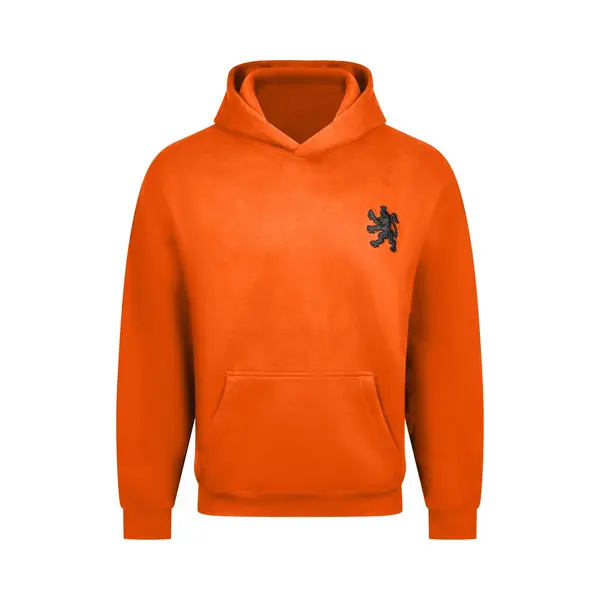O.Leo - Oranje Hoodie Heren & Dames - Maat L - Zwart Geborduurde Leeuw - Premium Katoenmix - Unisex Pasvorm Sweater thumbnail