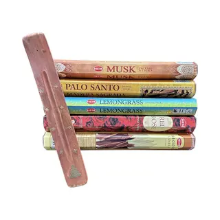 Yogi & Yogini naturals Hem Wierook Pakket - 5 Heerlijke Geuren - Wierook Stokjes - Musk - Palo Santo - Lemongrass -Red Rose - Cinnamon