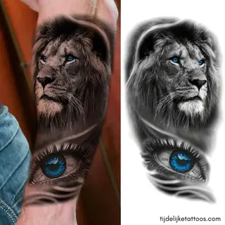 Tijdelijke Tattoo Shop Leeuw Tattoo Sleeve - Met Felle Blauwe Ogen - Voor Volwassenen