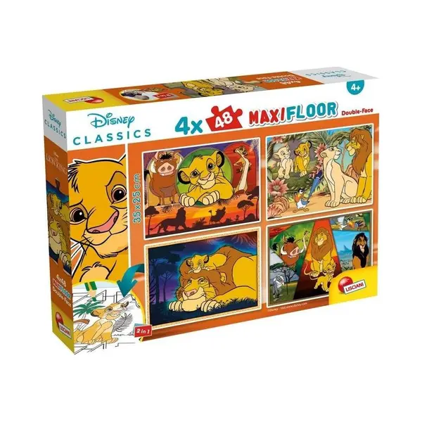 Liscianigiochi Lisciani - Disney Puzzle - Lion King Maxifloor - Puzzle 4 X 48 Pieces - Double Sided For Children From 4 Years - Scenes To Colour On The Back - Format thumbnail