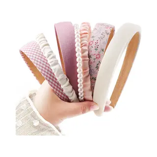 7-delige Modieuze Haarbandenset Voor Dames, Diverse Stijlen, Antislip Design, Versiering Met Bloemenkralen, Gewatteerd, Retrostijl, Geschikt Voor