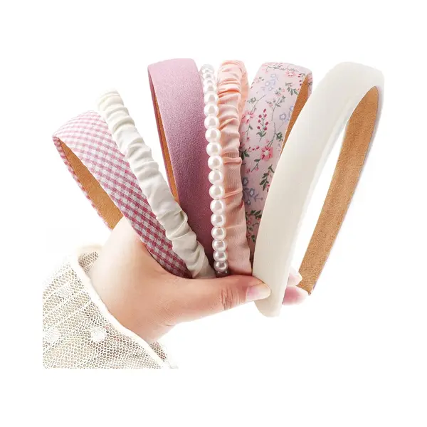 7-delige Modieuze Haarbandenset Voor Dames, Diverse Stijlen, Antislip Design, Versiering Met Bloemenkralen, Gewatteerd, Retrostijl, Geschikt Voor thumbnail