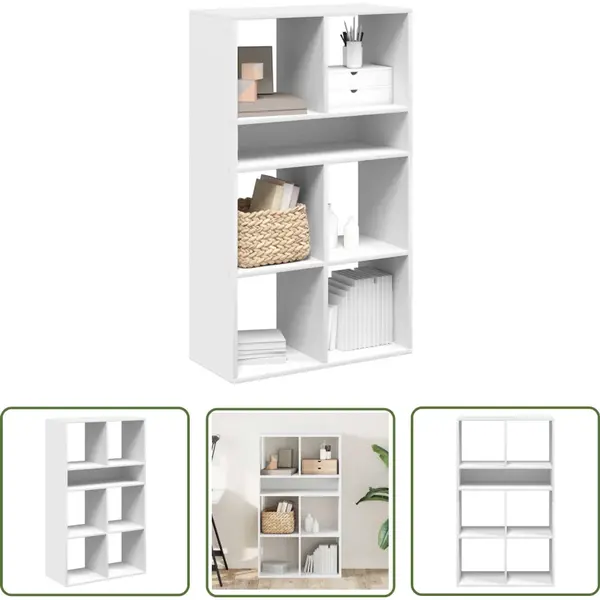 VidaXL Boekenkast - 66x31x112 Cm - Bewerkt Hout - Wit Boekenkast - Boekenkasten - Opbergkast - Boekenplank thumbnail