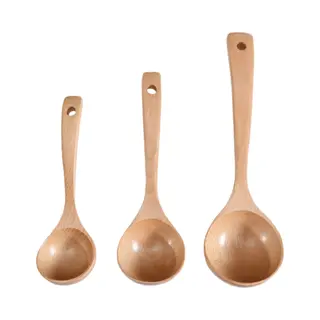 3-delige Set - Gebogen Soeplepel Van Beukenhout - Lange Steel - Houten Soeplepel Voor Thuisgebruik - Geschikt Voor Het Serveren Van Soep, Pap En