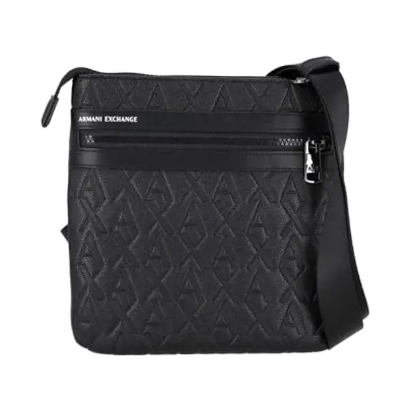 Armani Exchange Men's Double Pocket Embossed Monogram Texture Crossbody, Black, Black, One Size thumbnail