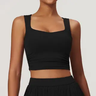 Vrouwen Sportbeha - Gewatteerde Draadloze Crop Top - Gym Workout Tops En Camisole - Met Ingebouwde Beha - Vierkante Hals - L - Zwart