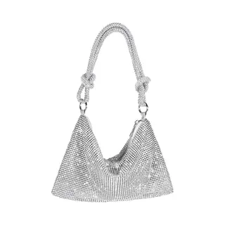 Dames Avondtas Met Strass - Handtas - 25x16cm Glitter Clutch - Voor Feest & Trouw - Met Ajusteerbare Schouderband - Incl. Binnenvak - Zilver