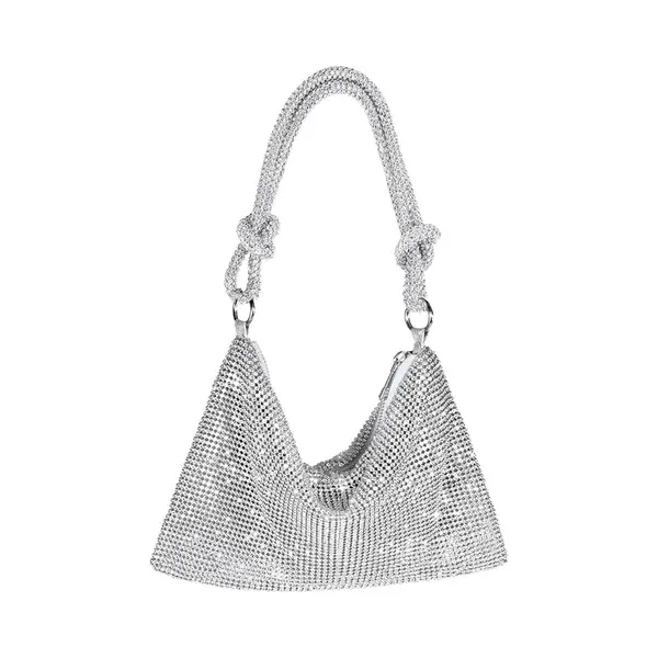 Dames Avondtas Met Strass - Handtas - 25x16cm Glitter Clutch - Voor Feest & Trouw - Met Ajusteerbare Schouderband - Incl. Binnenvak - Zilver thumbnail