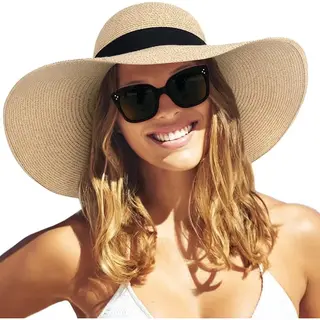Dames Zonnehoed - Gebroken Wit - Stro Strandhoed - Uv-beschermende Strohoed - Verstelbare En Opvouwbare Hoed - Stijlvol En Comfortabel - Diameter 48"