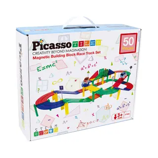 PicassoTiles 50pc Magnetic Race Track Building Blocks