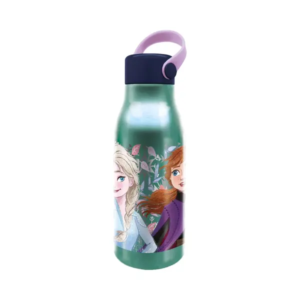stor Disney's Frozen Ii Aluminium Drinkfles – 760 Ml – Met Rubberen Draaglus – Sluit Goed Af – Drinkfles Voor Kinderen – Muntgroen/Donkerblauw thumbnail